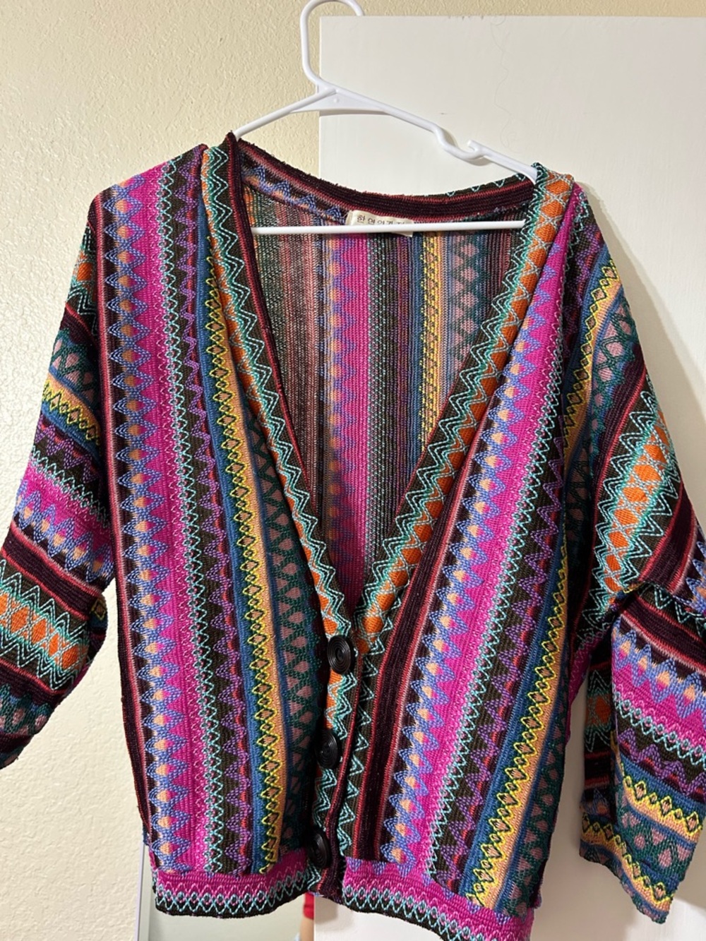 Multicolor V-Neck Patterned Women's Cardigan Sweater